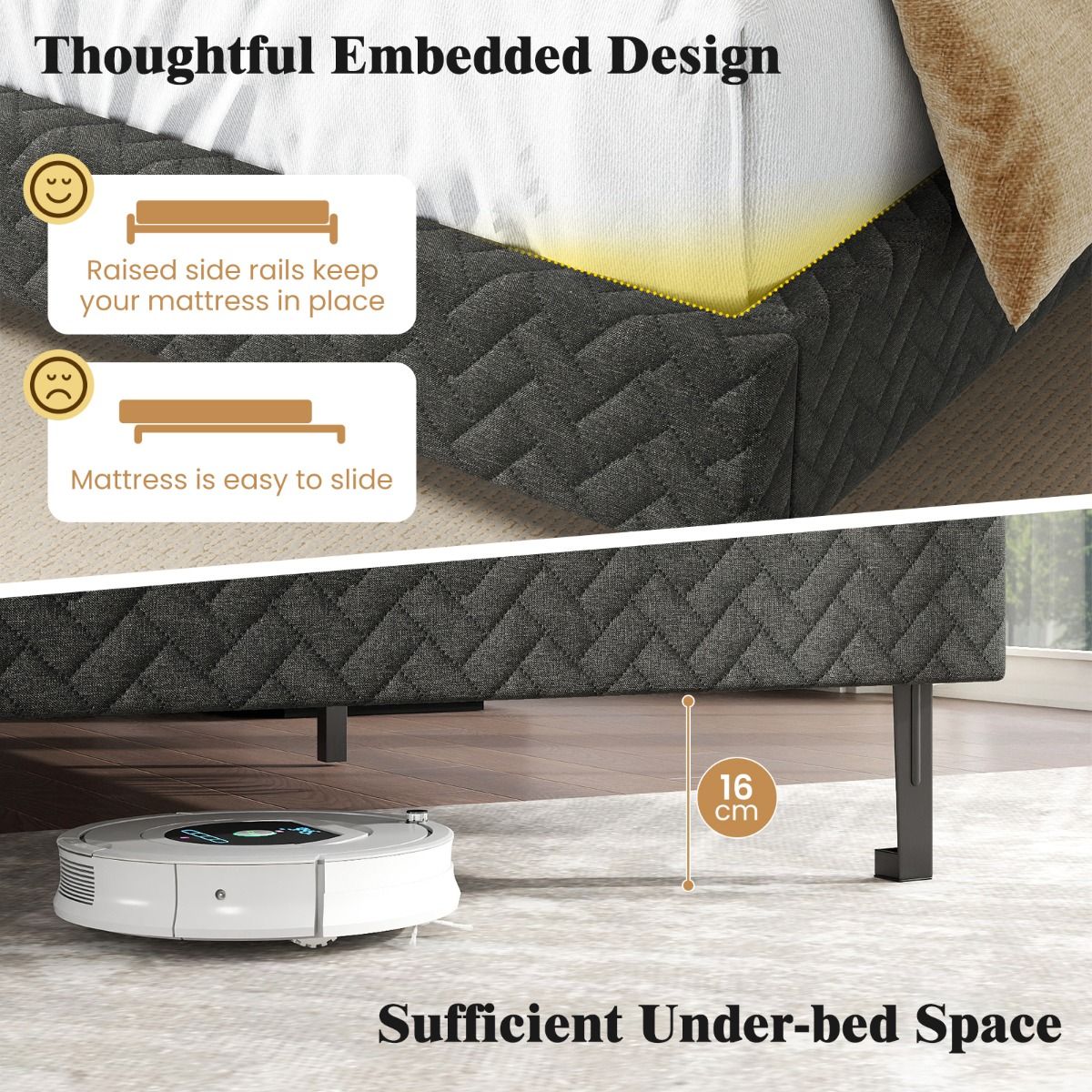 Coast Gestoffeerd Bedframe - in hoogte verstelbaar hoofdbord - lattenbodem - grijs