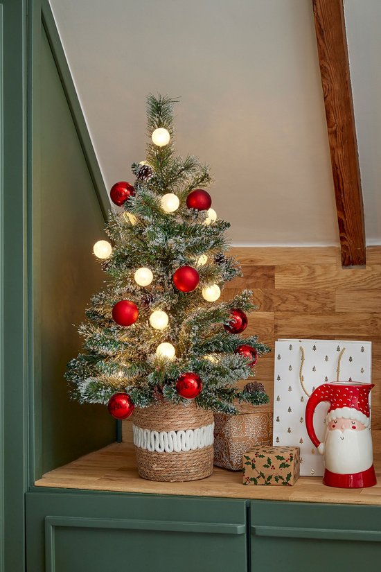 Black Box Trees Kaprun Kunstkerstboom met Verlichting - Kunst Kerstboom H90 x Ø51 cm - in Pot met Versiering - Groen, Rood, Frosted