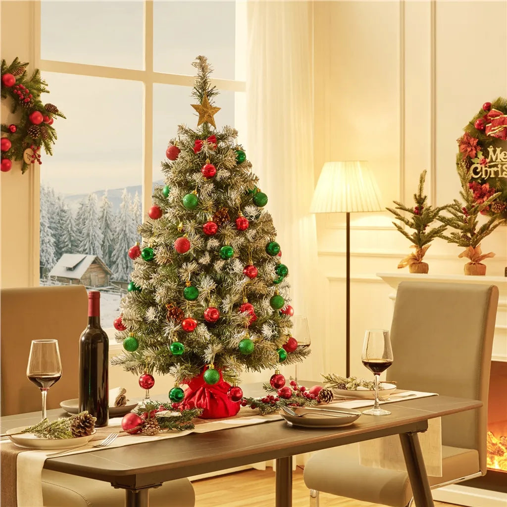 Yaheetech Kunstkerstboom - 90 cm - Sneeuweffect - Tafelmodel - 96 Takpunten - Standaard - Groen