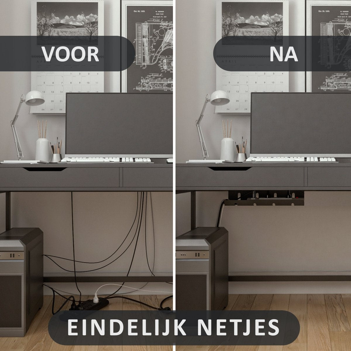 Stilemo Kabelgoot Bureau - Kabelbeheer - Kabelhouder 43 CM - Kabelorganizer Onder Bureau - Diverse Bevestigingsopties - 5 KG Draagvermogen - Zwart