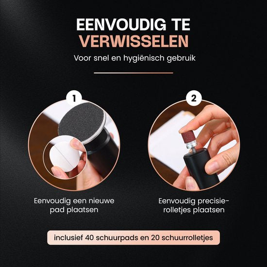 Beeperfect® Elektrische Eeltverwijderaar Pro - Voetvijl - Eeltvijl - Draadloos - Oplaadbaar - Met oplaadstation - 60 Schuurvellen - Zwart