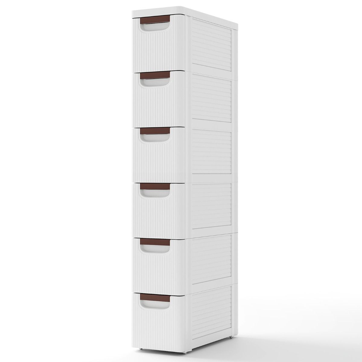 Coast Smalle Opbergkast op Wielen - 6 lades - Geribbeld oppervlak - Wit 42 x 19 x 74 cm