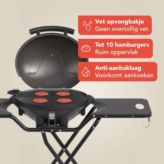 KitchenBrothers Elektrische BBQ - 2-in-1 - Opvouwbaar - 2400W - 250°C - Zwart