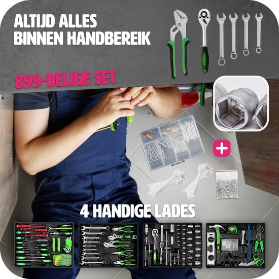 TecTake Gereedschapskoffer 401487 - 200-delig - 4 laden - Trolley