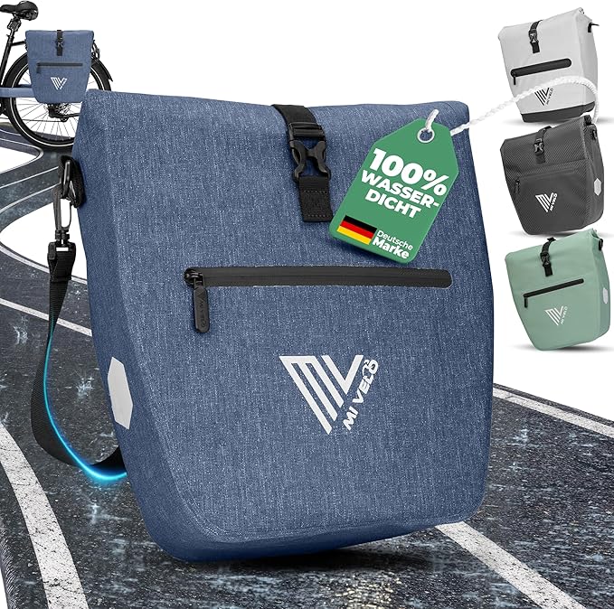 MIVELO Fietstas – Waterdicht & Incl. Laptopvak & Schouderband – 20 liter – Denimblauw
