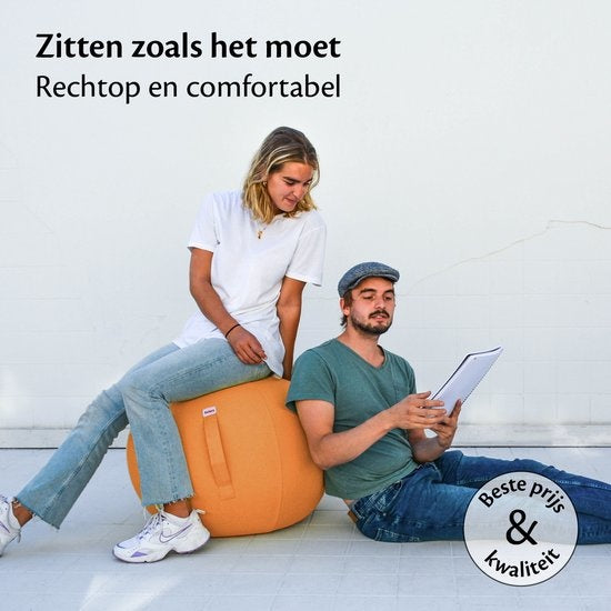 Bckz Zitbal Kantoor en Thuis 65 CM - Luxe Yoga Bal - Zitballen met Hoes - Ergonomische Bureaustoel Bal - Linnen Oranje