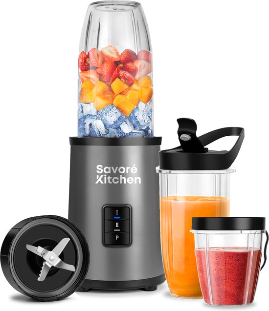 Savoré Kitchen Blender – Incl. 2 Bekers  – 700 W – 21,6 x 18,5 x 37,6 cm – Grijs