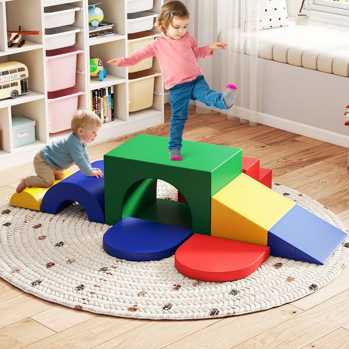 coast 7-delige zachte klimblokset voor peuters – kleurrijke speelgym van PU-leer met schuim, 40×40×25 cm en 60×40×38 cm
