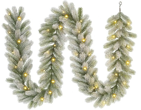 Black Box Trees Nagoya Kerstversiering - Guirlande met 40 Warmwitte LED Lampjes en Timerfunctie - Kerstslingers voor Schouw, Trap of Deurpost - Groen Frosted - L270 x Ø20 cm