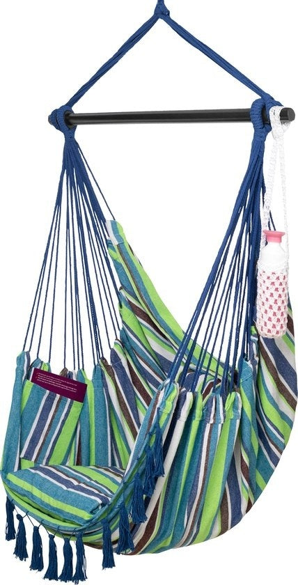 Vita5 XXL Hangstoel | Binnen&Buiten Hangnest | Incl. 2 Kussens en Boekenvak | Volwassenen&Kinderen | Hangmatstoel tot 200kg | Blauw/Groen/Wit