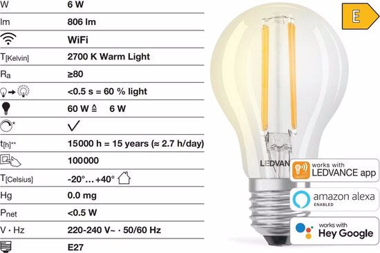 2 x Ledvance Smart+ Wifi Classic - Wit - Vervangt 50W