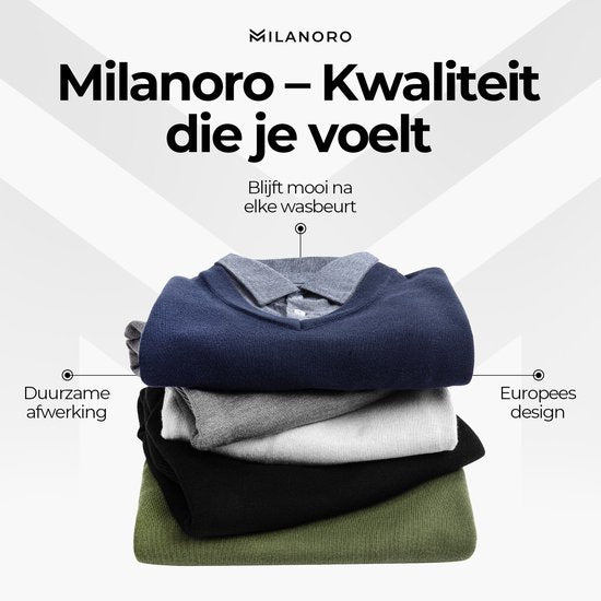 Milanoro - Herenpullover met overhemdkraag - Donkergrijs - S