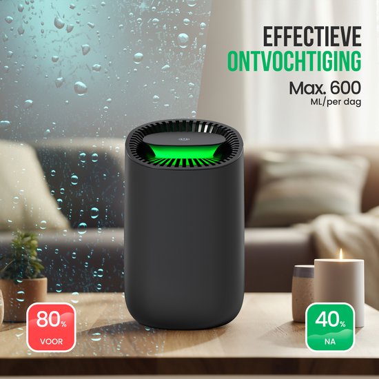Strex Luchtontvochtiger - Compact en Stil - Mini Luchtontvochter - 600ml/dag - Zwart