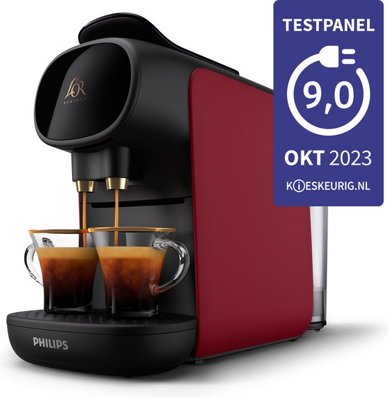 Philips L'OR Barista Sublime Koffiezetapparaat LM9012/50 - Geschikt voor Capsules - Koffiecupmachine en 9 Espresso en Barista Capsules - Zwart en Rood