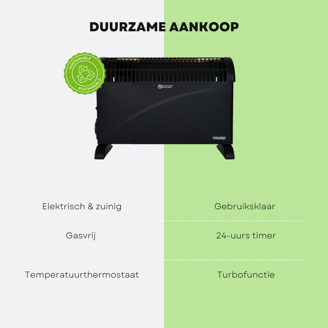 Mesko Elektrische Convector Kachel - Instelbare Thermostaat - 3 Warmtestanden - 2000W - Zwart