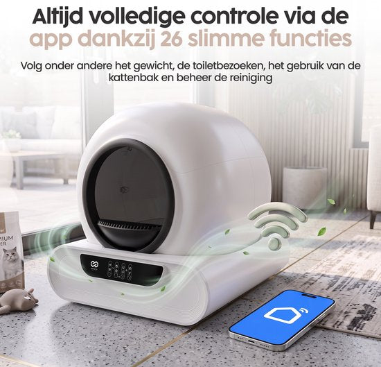 Infinity Goods Automatische Kattenbak XXL - Zelfreinigende Kattenbak - Incl. App - 75L - Met Kattenbakmat en 3 Rollen Opbergzakjes