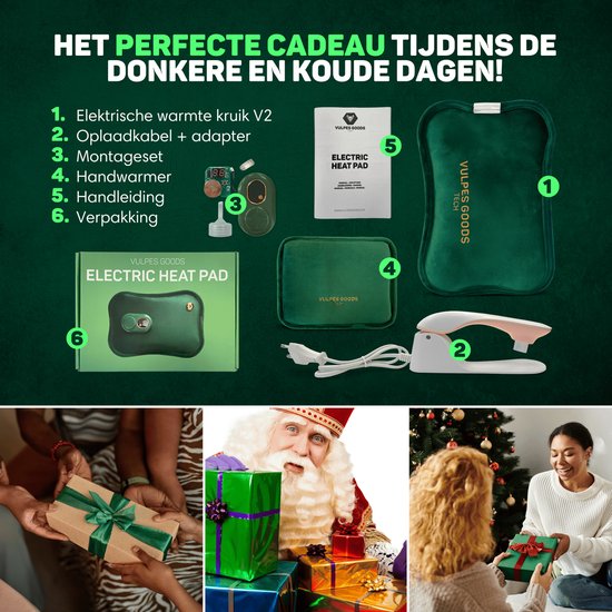 Vulpes Goods® - Elektrische Kruik - Zacht Groen Flanel - Digitaal Display - Draadloos & Energiezuinig - Incl. HandwarmerTegen Menstruatieklachten & Spierpijn - Warmtekruik voor in Bed