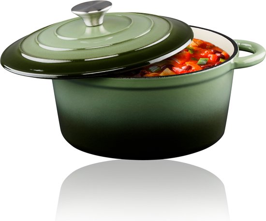 alpina Braadpan Gietijzer met Deksel - Bakpan ⌀ 24 cm - Alle Warmtebronnen - Groen