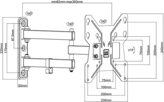 One For All WM2251 Smart-line TV beugel - draai- en kantelbaar - 13-43 inch - max. 30 kg - VESA 200