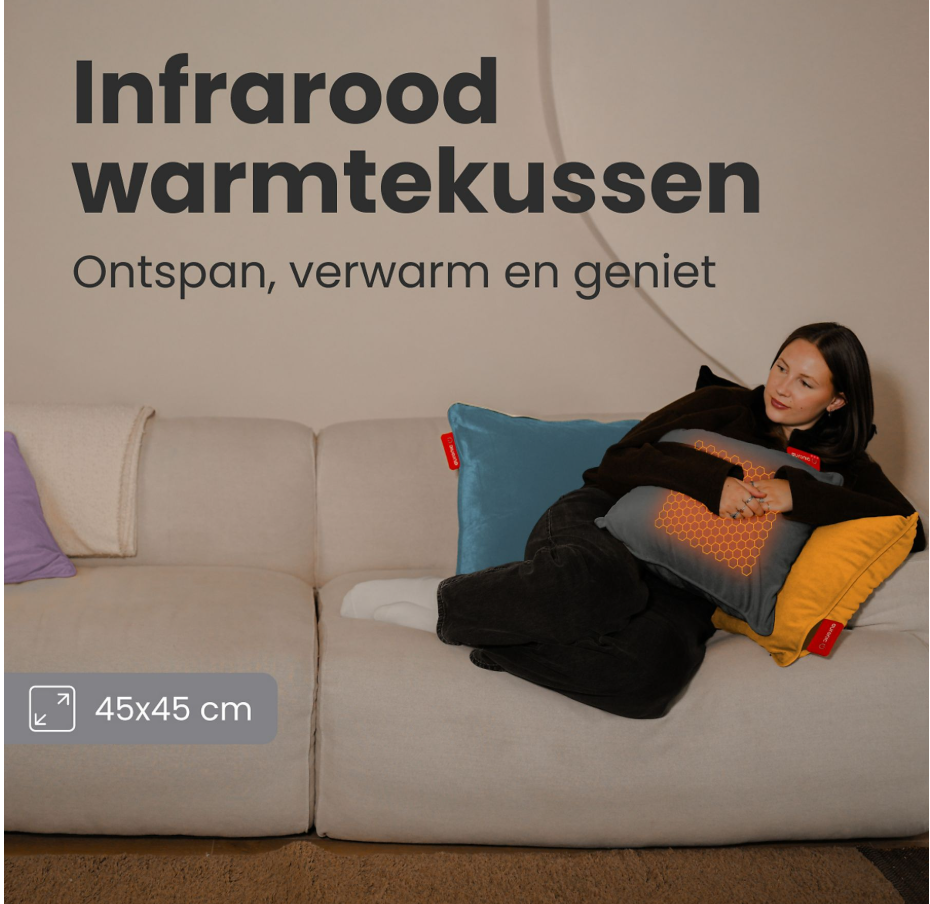 AURONIC AU3543 – Warmtekussen Knit – 45x60 cm – Grijs – Oplaadbaar & Draadloos – Infrarood – Extra Groot Warmtekussen