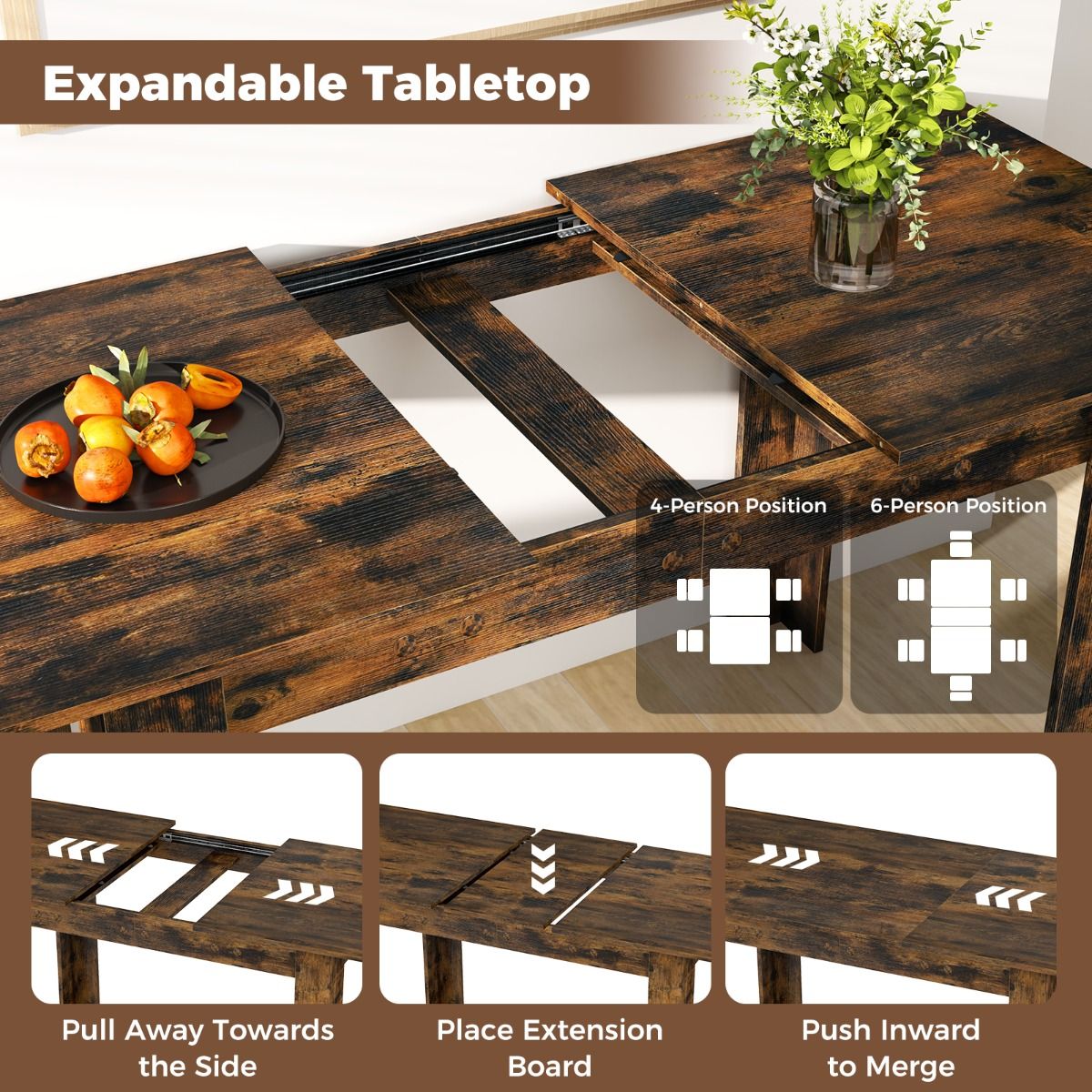 Coast Uitschuifbare Eettafel - Verstelbaar tafelblad - L-vormige poten - Koffiebruin 158 x 70 x 76 cm