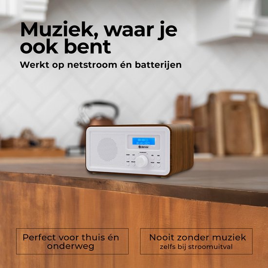 Denver DAB Radio - Retro Radio - FM Radio - Keukenradio - Draagbare radio - Batterijen & Netstroom - DAB30DW