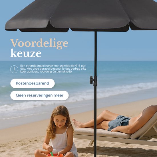 O’DADDY® Parasol Set – Kantelbaar & Verstelbaar – Waterdicht – UV-Bestendig – Met Grondboor & Draagtas – Strand, Tuin & Balkon – 180 cm – Donker Grijs
