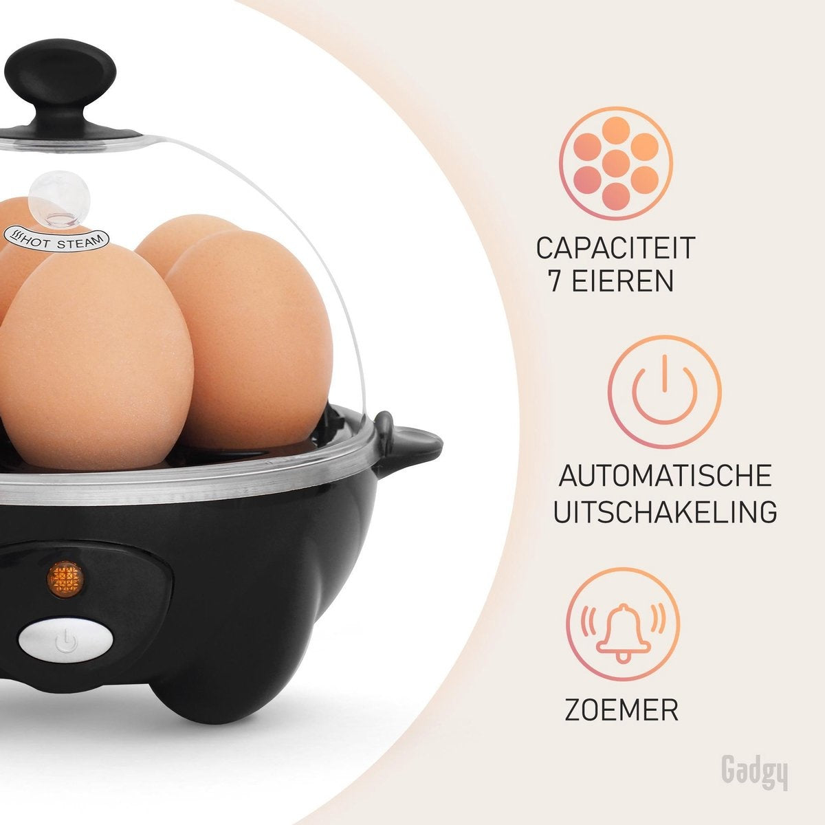 Gadgy Eierkoker Elektrisch 3-delige set - Vaatwasbestendig - Inclusief Maatbeker - Zwart -  330 Watt - 18.7x18.7x16 cm
