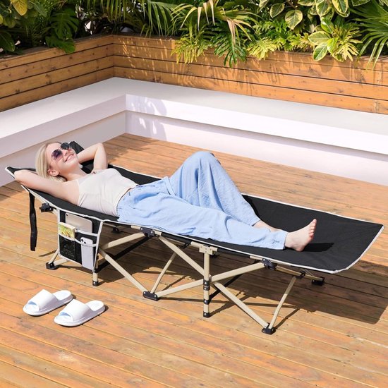 Yaheetech Veldbed 186 x 66 cm - Opvouwbaar Kampeerbed - 150 kg - Draagtas - Zwart