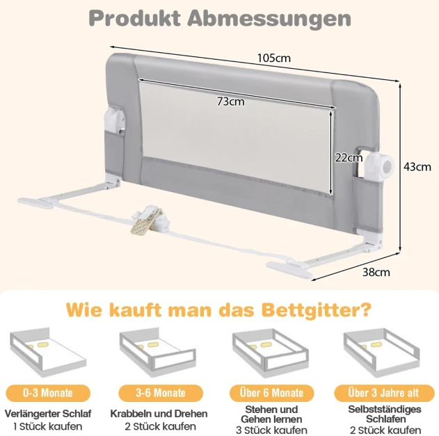 Coast Opvouwbare Bedbumper Kinderbed – Grijs – 105 x 40 x 42 cm