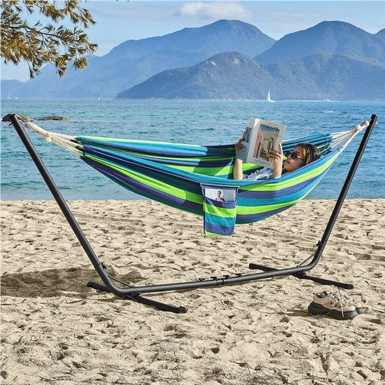 Yaheetech Hangmat met Frame Meerkleurig voor 2-3 Personen, Max 205 kg