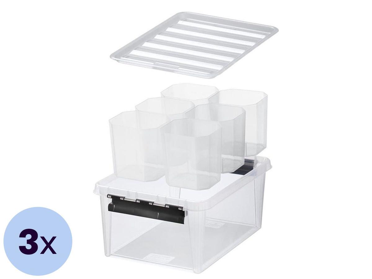 Orthex SmartStore Classic Opbergbox Vakverdeler - Transparant - 14 Liter - set van 3