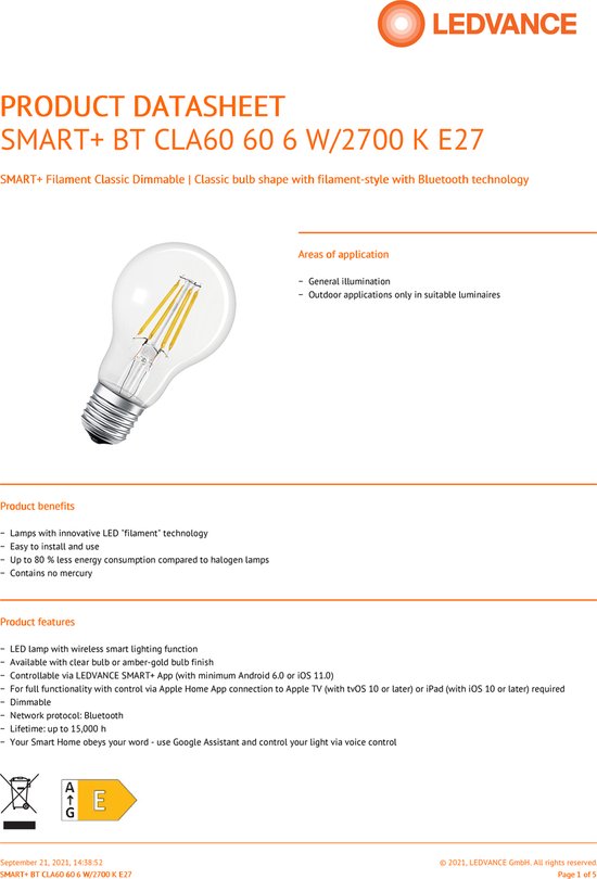 2 x Ledvance Smart+ Wifi Classic - Wit - Vervangt 50W