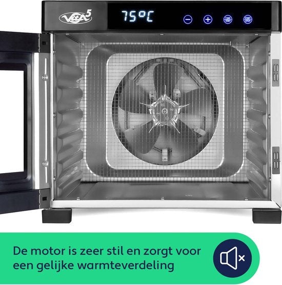 Vita5 Nobel Pro 6 Voedseldroger - Dehydrator 6 Laags - Droogoven RVS - 24-Uurs Timer - Led-bedieningspaneel - 650 Watt