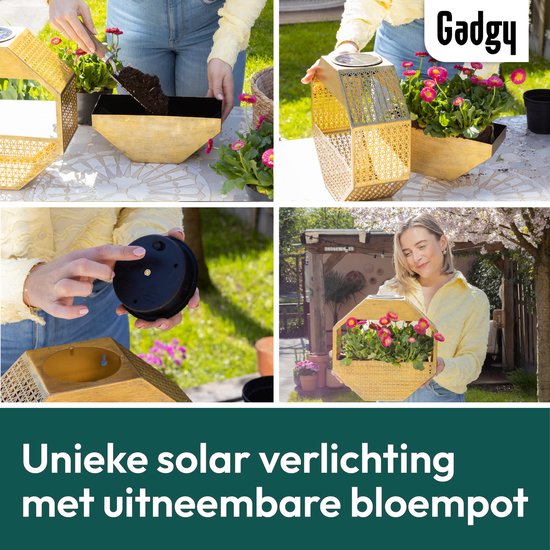 Gadgy Solar Gadgy Solar Wandlamp met Bloembak – Tuinverlichting op Zonneenergie – Buitenlamp met LED – 30x30 cm – Zwart Bloembak