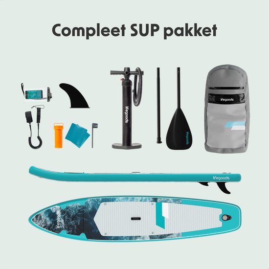 LifeGoods SUP Board Touring - 165 KG Draagkracht - 365 x 76 cm - Opblaasbaar - Compleet Sup pakket - Donkerblauw