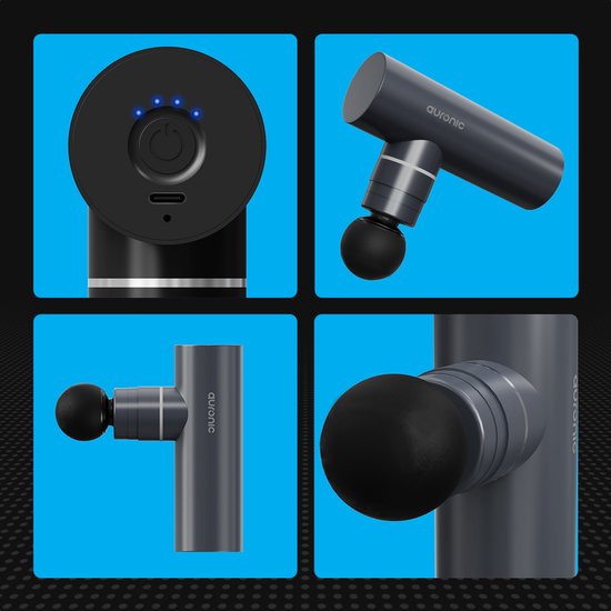 Auronic Massage Gun - Massage Apparaat - Professioneel - 4 Opzetstukken en Koffer - Massage Pistool - Hele Lichaam - Grijs
