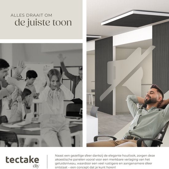 tectake® Akoestische Panelen - Set van 2 - Akoestisch Wandpaneel - 60 x 120 cm - 1,44 m² - Wandpanelen met Aanpasbare Grootte - Lattenwand van MDF en Houtfineer - Geluidsisolatie - Stijlvolle Wanddecoratie - Eenvoudige Montage - Zwart Eiken