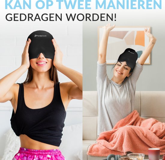 PurelyGoods® Migraine Masker 600gr. - Migraine Muts - Hot/Coldpack - Icepack - Warmte en Koude Therapie - Incl. Freezer Bag - Zwart