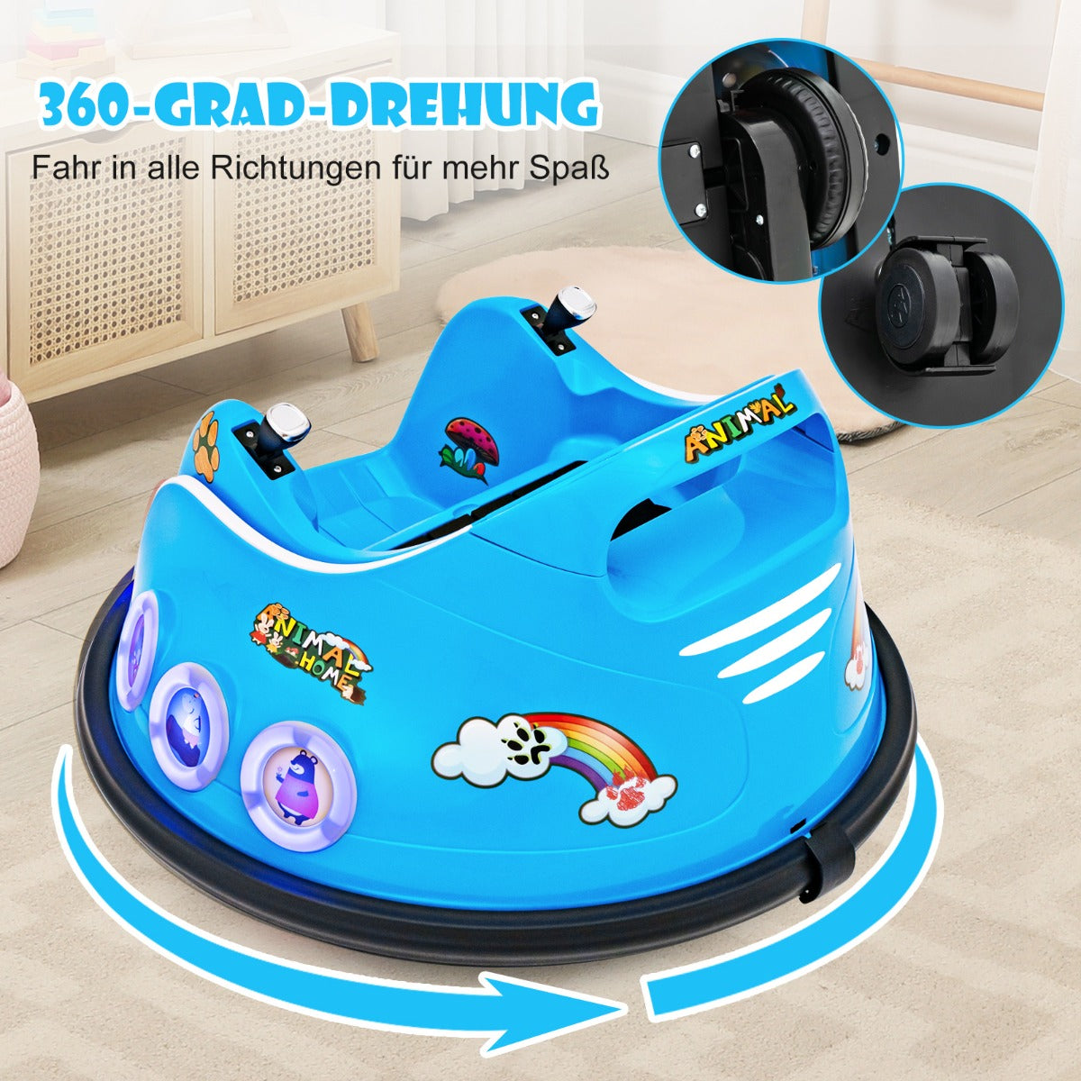 Coast Bumperauto - 360 Graden Draaibaar - 12V - Incl. Muziek & Licht - 73x73x43cm - Blauw