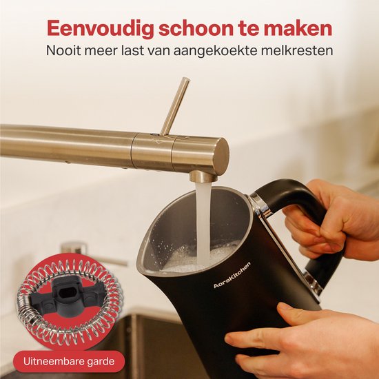 AoraKitchen Melkopschuimer – 5-in-1 Functies – 500 ml – Zwart