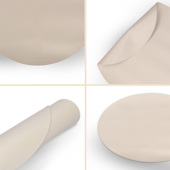 Castagnola Lederlook Placemats - Antislip Placemat van Kunstleer - Waterafstotende Onderlegger - Onderzetter - 6 Stuks - Diameter 38 cm - Offwhite