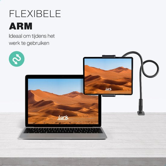 LURK® Tablethouder flexibel en verstelbaar - Telefoonhouder Ergonomisch – 100cm lang - 4 tot 12,9 inch – Universeel - Zwart