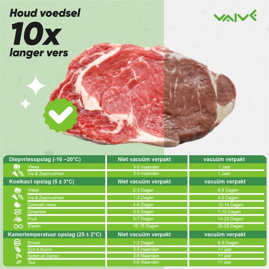 Vaive Vacuumzakken Voedsel 17 x 25 - 100 stuks - Vacumeerzakken - Vacuum / sous vide zakken - BPA vrij