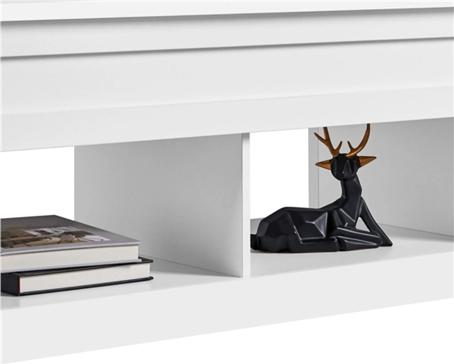 Yaheetech Salontafel Met Lift-Top Functie – Voorzien Van Verborgen Opbergruimte En Twee Open Planken En Veermechanisme – Voor Woonkamer En Kleine Ruimtes – Wit Mdf En Metaal – 104,5 x 49,5 x 49-61,5 cm