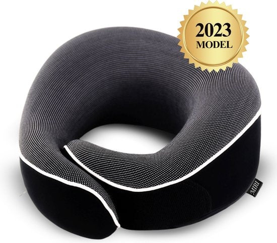MiRi Nekkussen –【Luxe】Reiskussen – Neksteun – Traagschuim – Zwart – Memory Foam – Ergonomisch – Vliegtuig / Auto / Thuiswerken