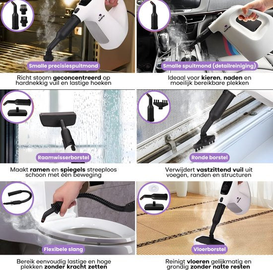 Hendriqs® 2-in-1 Stoomreiniger 1500W 105°C voor Vloeren & Ramen - Elektrische Dweil - Stoomdweil - Handstoomreiniger - Steam Cleaner - Voor Keuken, Badkamer & BBQ