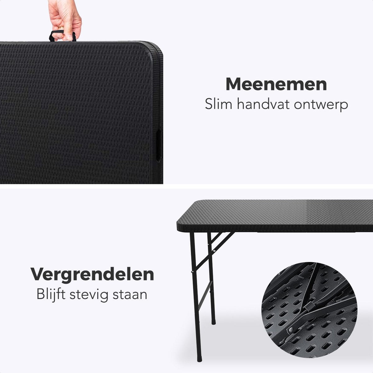 LifeGoods Inklapbare Tafel - 120 cm - Campingtafel - 4 Personen - Vouwtafel - Zwart