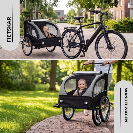 Outbee Fietskar Voor Kinderen - 2 in 1 Fietskar En Wandelwagen - Kinderfietskar - Kinderbuggy - 3 Wielen - Met Vlag