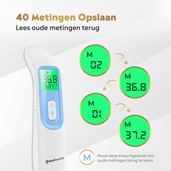 MostEssential Premium Koortsthermometer – Oorthermometer & Voorhoofd – Contactloos – Volwassenen, Kinderen, Baby – 20D